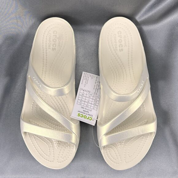 Crocs Kadee II Shimmer Sandals Women's 8 Beige Strappy Slides 211713-160 NEW - Picture 17 of 17